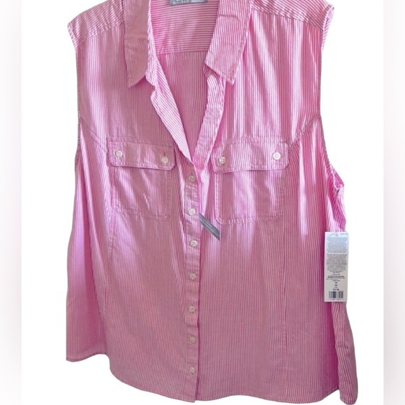Y2K country western striped sleeveless cotton shirt.
Coastal,lagenlook,comfy. 1X - Picture 1 of 14